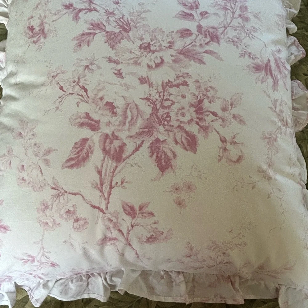 CABBAGES & ROSES Pink Toile Alderney 24” x 24” Euro Shams. Set Of 2. Shams Only